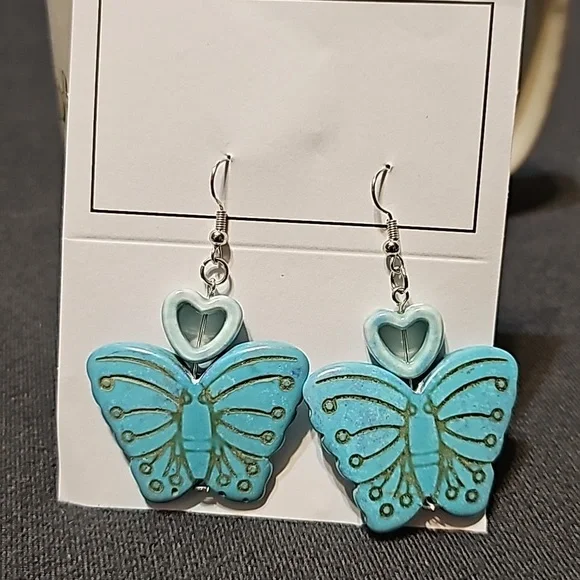 Butterfly heart hand made by my daughter earring #1007 - Picture 1 of 2